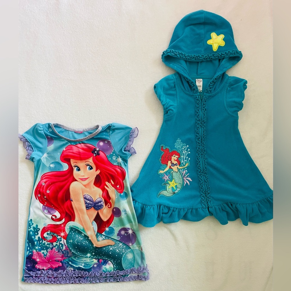 Ariel Little Mermaid Girl Beach Robe And Dress Disney Collection Size 2T